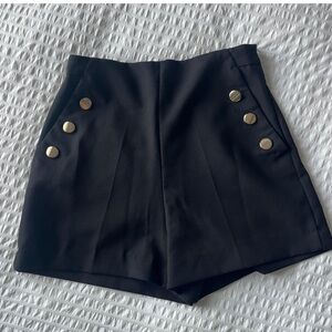 Zara Black High Waist Shorts with Gold Buttons